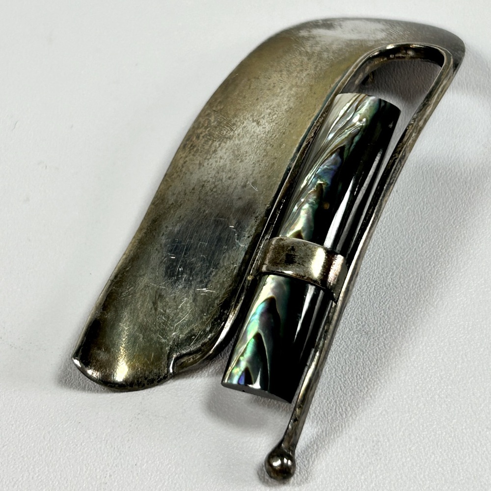 Unique Artisan Vintage Large Sterling Silver 925 heave Abalone Brooch Pin OOAK - Picture 5 of 9